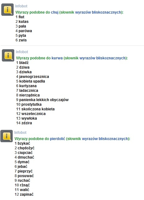bliskoznaczne slowa infobot xD