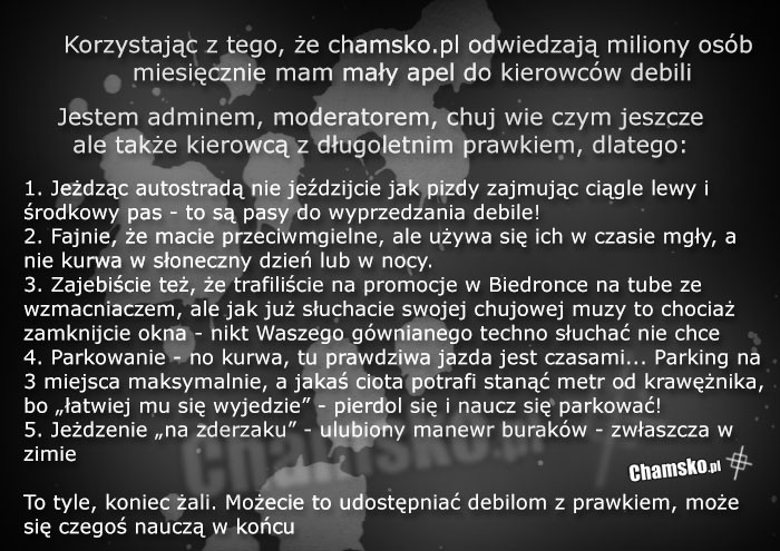 Apel do kierowców debili