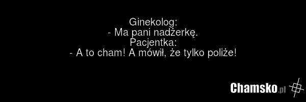 Ginekolog: - Ma pani nadżerkę. Pacjentka: - A to cham! A mówił, że tylko poliże!