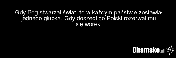 Gdy Bóg stwarzał świat, to w każdym państwie zostawiał jednego głupka. Gdy doszedł do Polski rozerwał mu się worek.