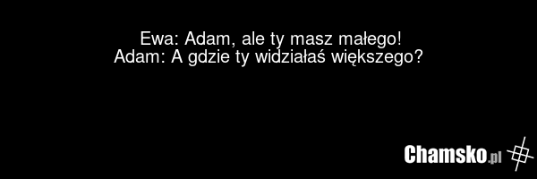 Ewa: Adam, ale ty masz małego! Adam: A gdzie ty widziałaś większego?