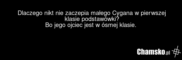 Dlaczego nikt nie zaczepia małego Cygana w pierwszej klasie podstawówki? Bo jego ojciec jest w ósmej klasie.