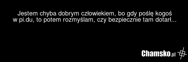 Jestem chyba dobrym człowiekiem, bo gdy poślę kogoś w pi.du, to potem rozmyślam, czy bezpiecznie tam dotarł...