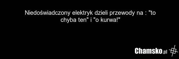 Niedoświadczony elektryk dzieli przewody na : "to chyba ten" i "o kurwa!"