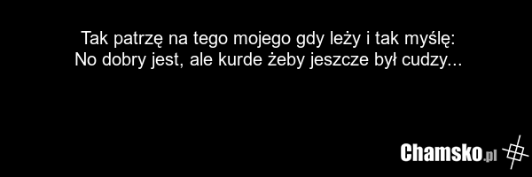 Tak patrzę na tego mojego gdy leży i tak myślę: No dobry jest, ale kurde żeby jeszcze był cudzy...