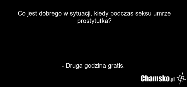 Co jest dobrego w sytuacji, kiedy podczas seksu umrze prostytutka? - Druga godzina gratis.