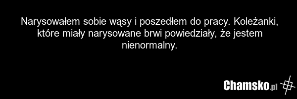 Narysowałem sobie wąsy i poszedłem do pracy. Koleżanki, które miały narysowane brwi powiedziały, że jestem nienormalny.