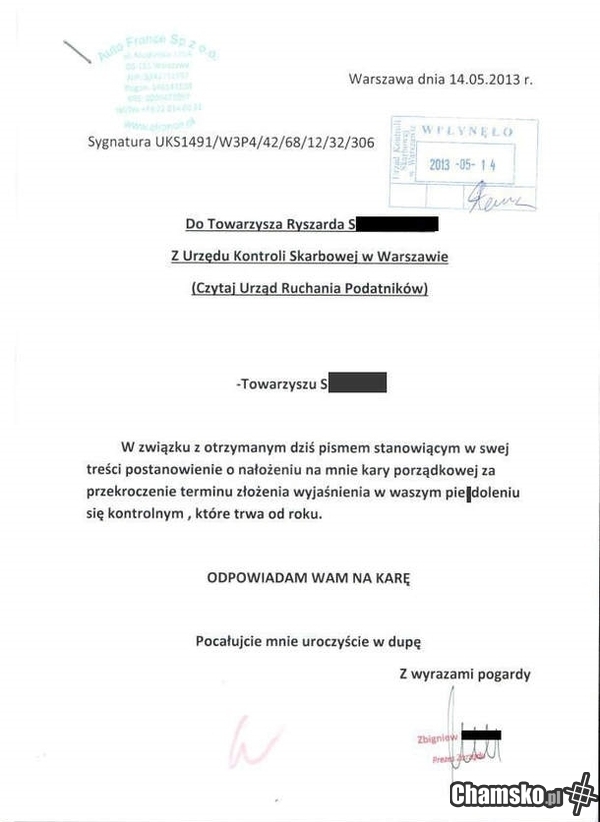 Oficjalna korespondencja ze złodziejami w majestacie prawa
