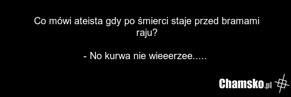 Co mówi ateista gdy po śmierci staje przed bramami raju? - No kurwa nie wieeerzee.....