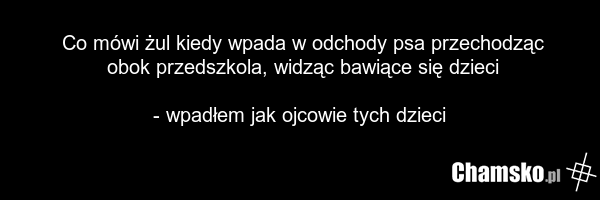 Co mówi żul kiedy wpada w odchody psa przechodząc obok przedszkola, widząc bawiące się dzieci - wpadłem jak ojcowie tych dzieci