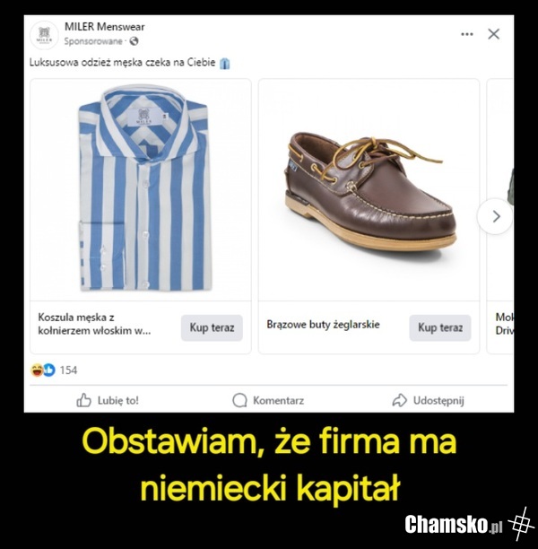 Reklama markowej koszuli na FB