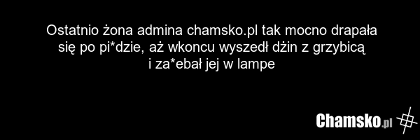 Ostatnio żona admina chamsko.pl tak mocno drapała się po pi*dzie, aż wkoncu wyszedł dżin z grzybicą i za*ebał jej w lampe
