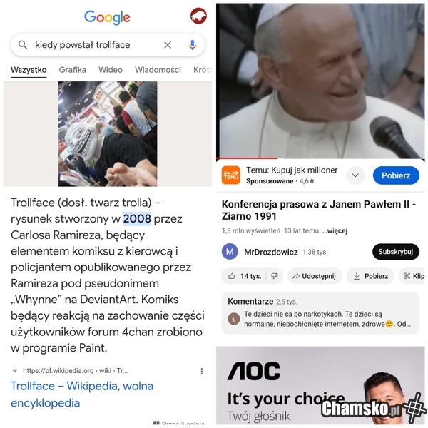 Po lewej jakiś typ co myśli, że jest twórcą, a po prawej prawdziwy twórca Trollface
