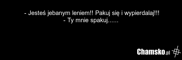 - Jesteś jebanym leniem!! Pakuj się i wypierdalaj!!! - Ty mnie spakuj......