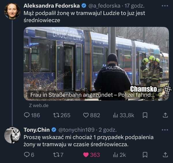 Podpalenie żony w tramwaju