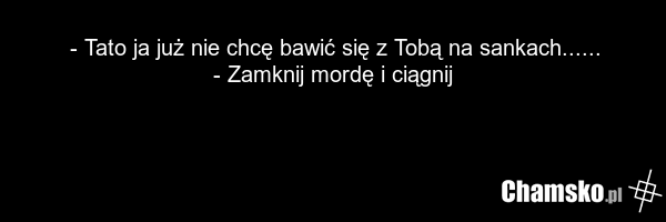 - Tato ja już nie chcę bawić się z Tobą na sankach...... - Zamknij mordę i ciągnij
