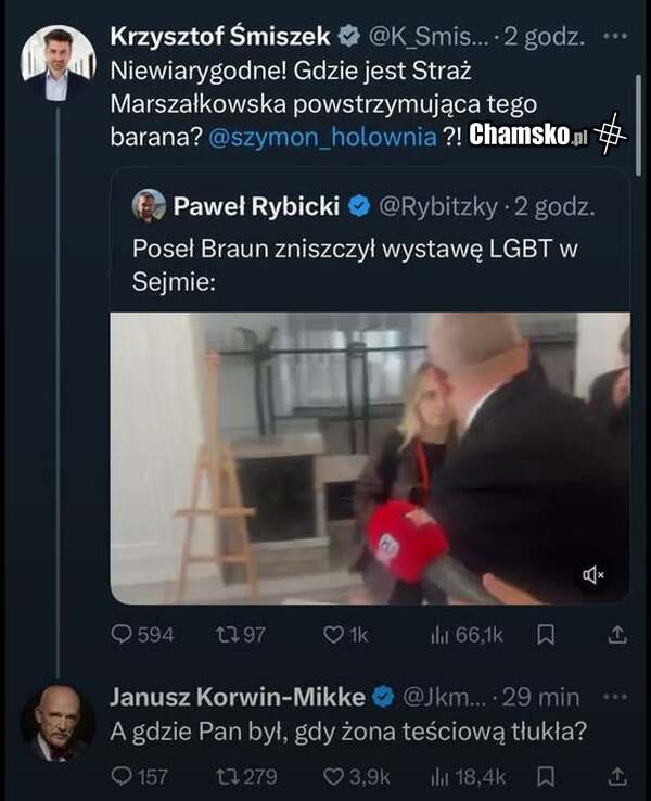 Biedroń bijący matkę