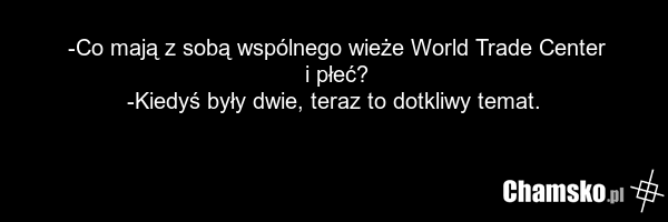 -Co mają z sobą wspólnego wieże World Trade Center i płeć? -Kiedyś były dwie, teraz to dotkliwy temat.