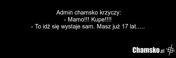 Admin chamsko krzyczy: - Mamo!!! Kupe!!!! - To idź się wystaje sam. Masz już 17 lat.....