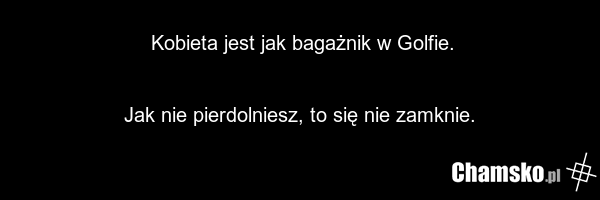 Kobieta jest jak bagażnik w Golfie. Jak nie pierdolniesz, to się nie zamknie.