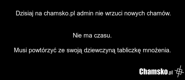Dzisiaj na chamsko.pl admin nie wrzuci nowych chamów. Nie ma czasu. Musi powtórzyć ze swoją dziewczyną tabliczkę mnożenia.
