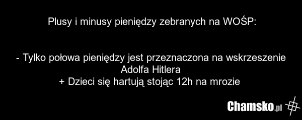 Plusy i minusy pieniędzy zebranych na WOŚP: - Tylko połowa pieniędzy jest przeznaczona na wskrzeszenie Adolfa Hitlera + Dzieci się hartują stojąc 12h na mrozie