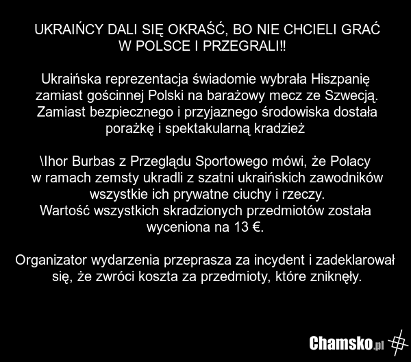 UKRAIŃCY DALI SIĘ OKRAŚĆ, BO NIE CHCIELI GRAĆ W POLSCE I PRZEGRALI‼️ Ukraińska reprezentacja świadomie wybrała Hiszpanię zamiast gościnnej Polski na barażowy mecz ze Szwecją. Zamiast bezpiecznego i przyjaznego środowiska dostała porażkę i spektakularną kradzież \Ihor Burbas z Przeglądu Sportowego m…