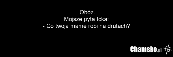 Obóz. Mojsze pyta Icka: - Co twoja mame robi na drutach?