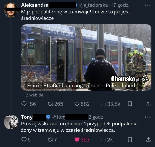 Podpalenie w tramwaju