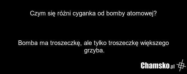 Czym się różni cyganka od bomby atomowej? Bomba ma troszeczkę, ale tylko troszeczkę większego grzyba.