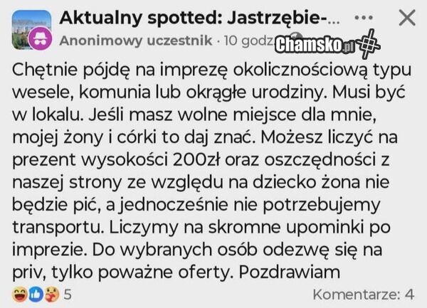Weź całą rodzinę darmozjadów na swoją imprezę