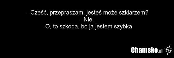 - Cześć, przepraszam, jesteś może szklarzem? - Nie. - O, to szkoda, bo ja jestem szybka