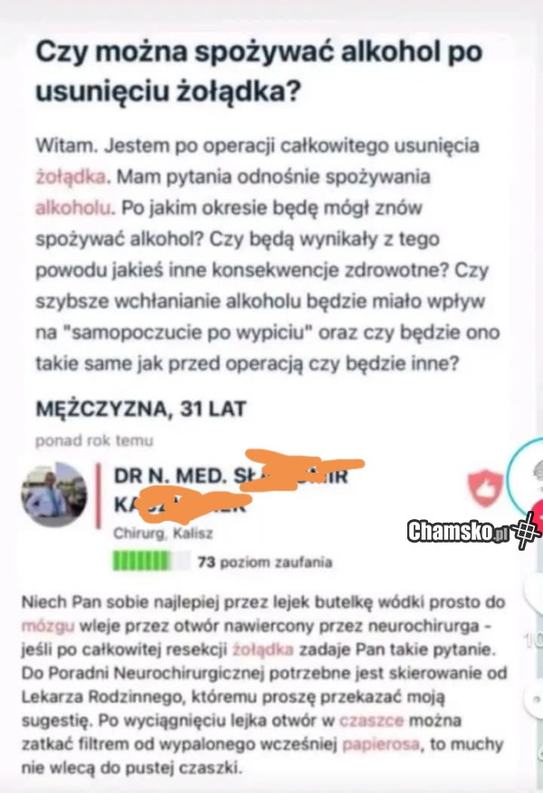 Picie alkoholu po usunięciu żołądka