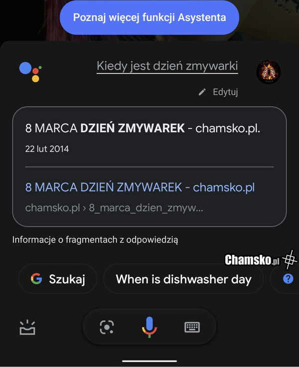 Asystent google korzysta z chamsko