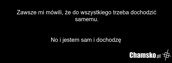 Zawsze mi mówili, że do wszystkiego trzeba dochodzić samemu. No i jestem sam i dochodzę