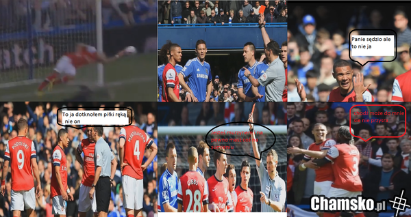 Dlaczego sędzia wyrzucił Gibbsa zamiast Chamberlaina w meczy arsenal-Chelsea?