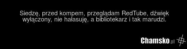 Siedzę, przed kompem, przeglądam RedTube, dźwięk wyłączony, nie hałasuję, a bibliotekarz i tak marudzi.
