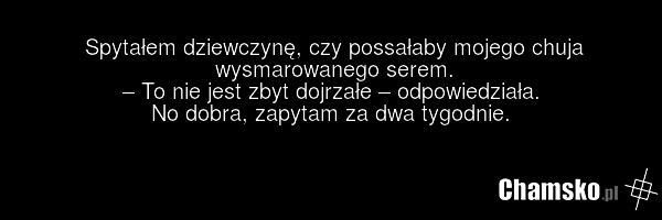Spytałem dziewczynę, czy possałaby mojego chuja wysmarowanego serem. – To nie jest zbyt dojrzałe – odpowiedziała. No dobra, zapytam za dwa tygodnie.