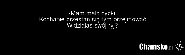 -Mam małe cycki. -Kochanie przestań się tym przejmować. Widziałaś swój ryj?