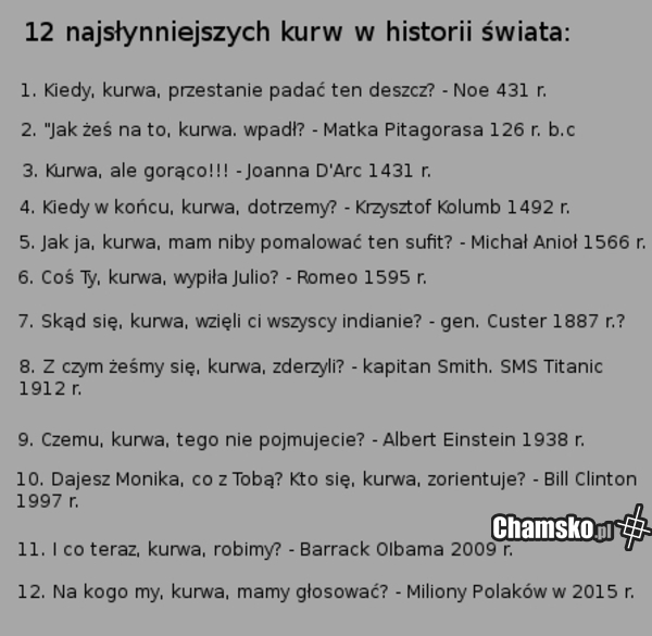 12 słynnych kurw