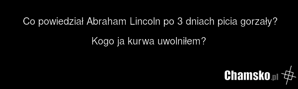Co powiedział Abraham Lincoln po 3 dniach picia gorzały? Kogo ja kurwa uwolniłem?