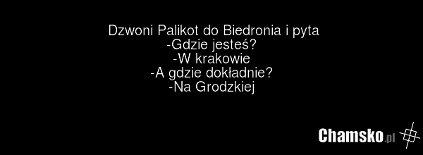 Dzwoni Palikot do Biedronia i pyta -Gdzie jesteś? -W krakowie -A gdzie dokładnie? -Na Grodzkiej