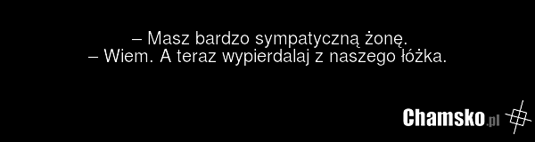 – Masz bardzo sympatyczną żonę. – Wiem. A teraz wypierdalaj z naszego łóżka.