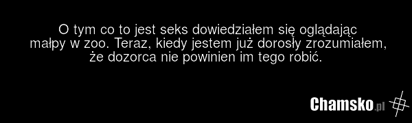 O tym co to jest seks dowiedziałem się oglądając małpy w zoo. Teraz, kiedy jestem już dorosły zrozumiałem, że dozorca nie powinien im tego robić.