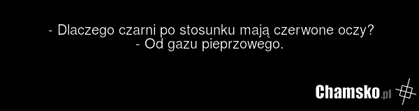 - Dlaczego czarni po stosunku mają czerwone oczy? - Od gazu pieprzowego.