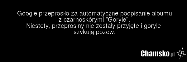 Google przeprosiło za automatyczne podpisanie albumu z czarnoskórymi "Goryle". Niestety, przeprosiny nie zostały przyjęte i goryle szykują pozew.