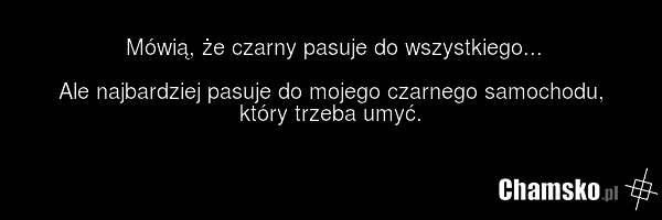 Mówią, że czarny pasuje do wszystkiego... Ale najbardziej pasuje do mojego czarnego samochodu, który trzeba umyć.