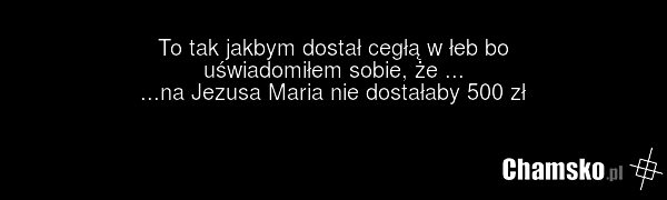 To tak jakbym dostał cegłą w łeb bo uświadomiłem sobie, że ... ...na Jezusa Maria nie dostałaby 500 zł