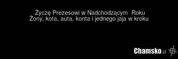 Życzę Prezesowi w Nadchodzącym Roku Żony, kota, auta, konta i jednego jaja w kroku