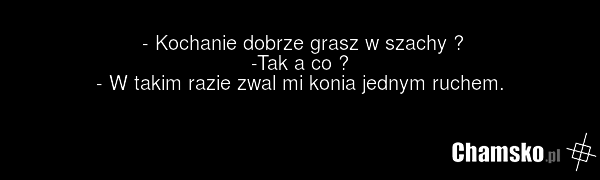 - Kochanie dobrze grasz w szachy ? -Tak a co ? - W takim razie zwal mi konia jednym ruchem.